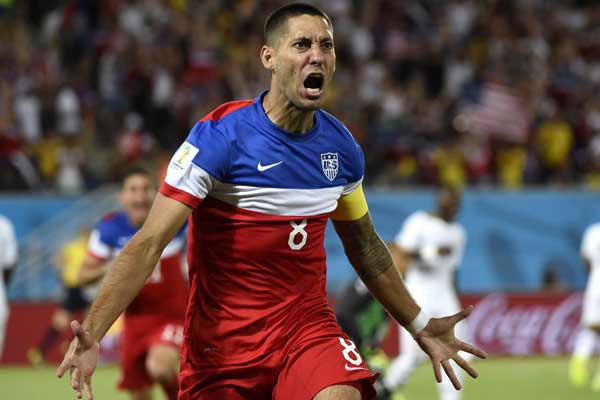 USMNT forward Clint Dempsey celebrates after scoring in the opening minute against Ghana in the 2014 World Cup. Credit: MEXSPORT/XINHUA Lui Siu Wai - ISIPhotos.com