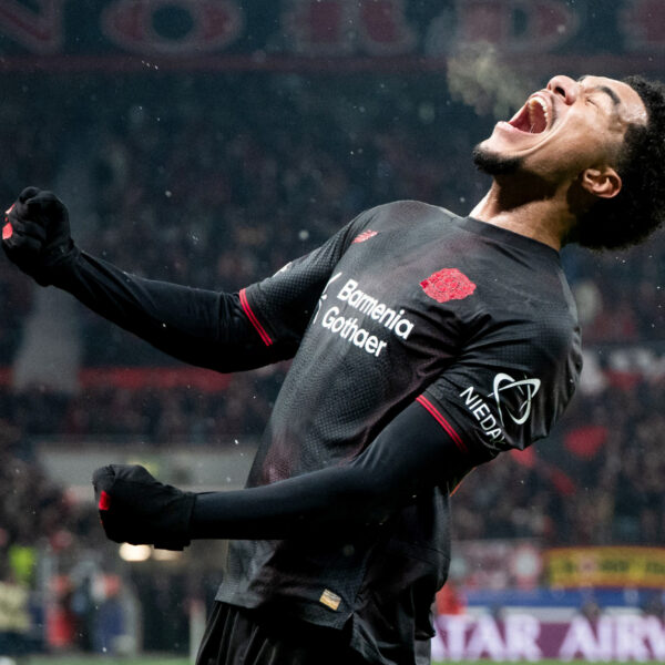 Malik Tillman celebrates a Champions League goal against Villarreal on January 28, 2026.