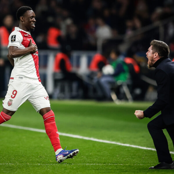 AS Monaco player Folarin Balogun celebrates a goal