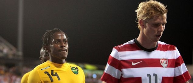 Brek Shea for the United States and Lovel Palmer for Jamaica both play their club soccer in MLS.  Credit: Tony Quinn - ISIPhotos.com