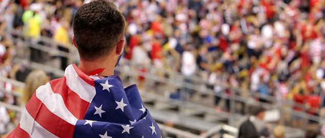 A USA fan during the World Cup Qualifying win against Jamaica on Sept 11th.  Credit: Tony Quinn - ISIPhotos.com